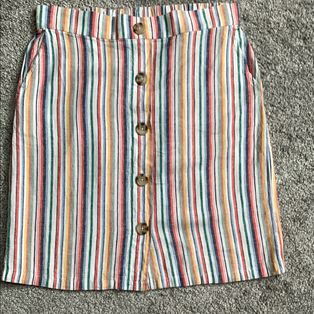 Prosecco Linen blend stripped colorful knee length skirt size 6 boho festival